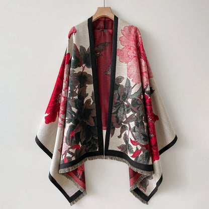Gracia Cashmere Jacquard Shawl Wrap - Ruby Bloom