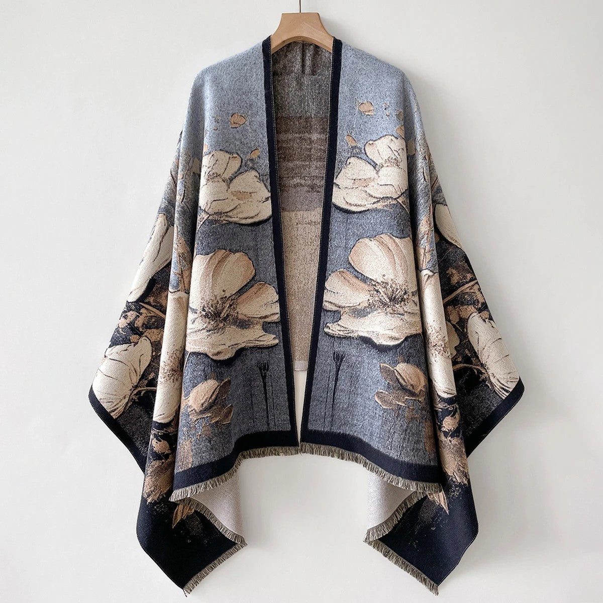 Gracia Cashmere Jacquard Shawl Wrap - Stone Grey