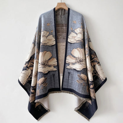 Gracia Cashmere Jacquard Shawl Wrap - Stone Grey