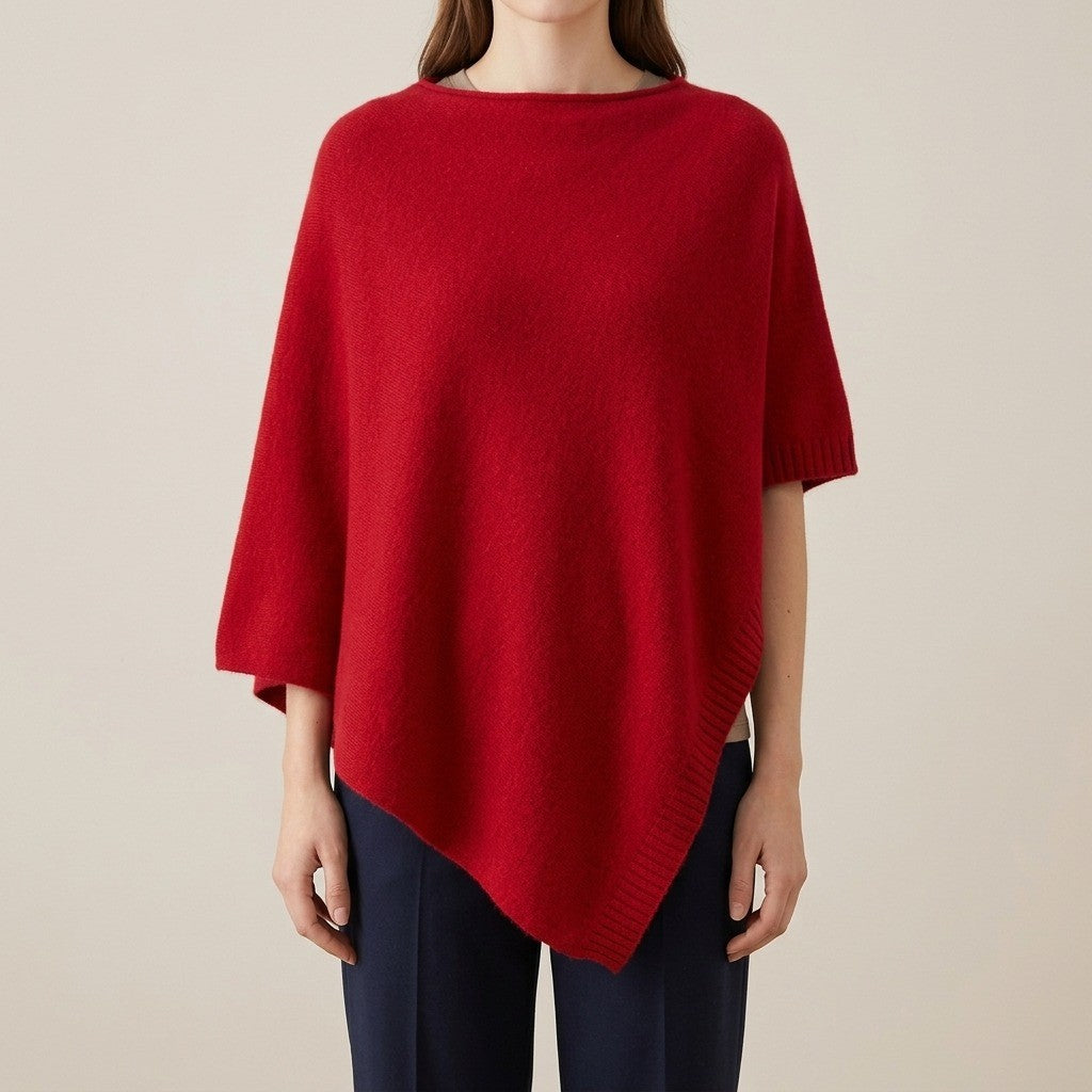 Gstaad Cashmere Knit Poncho - Crimson