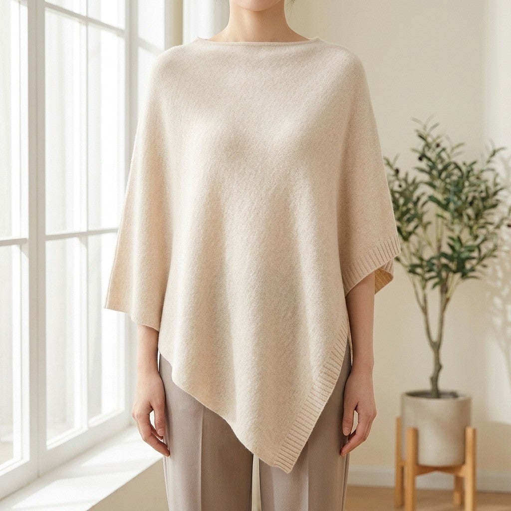 Gstaad Cashmere Knit Poncho - Oatmeal
