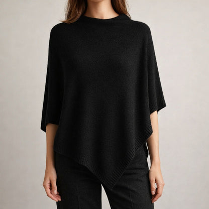 Gstaad Cashmere Knit Poncho - Onyx Black