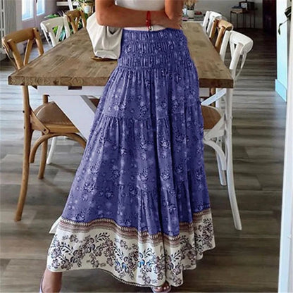 Ischia Floral Cotton Maxi Skirt - Azure
