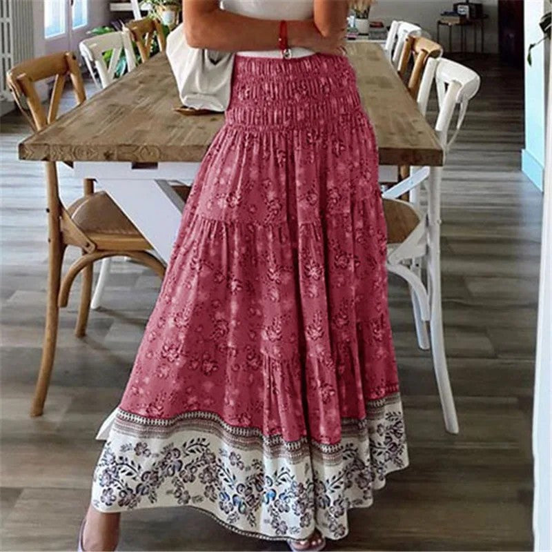 Ischia Floral Cotton Maxi Skirt - Berry