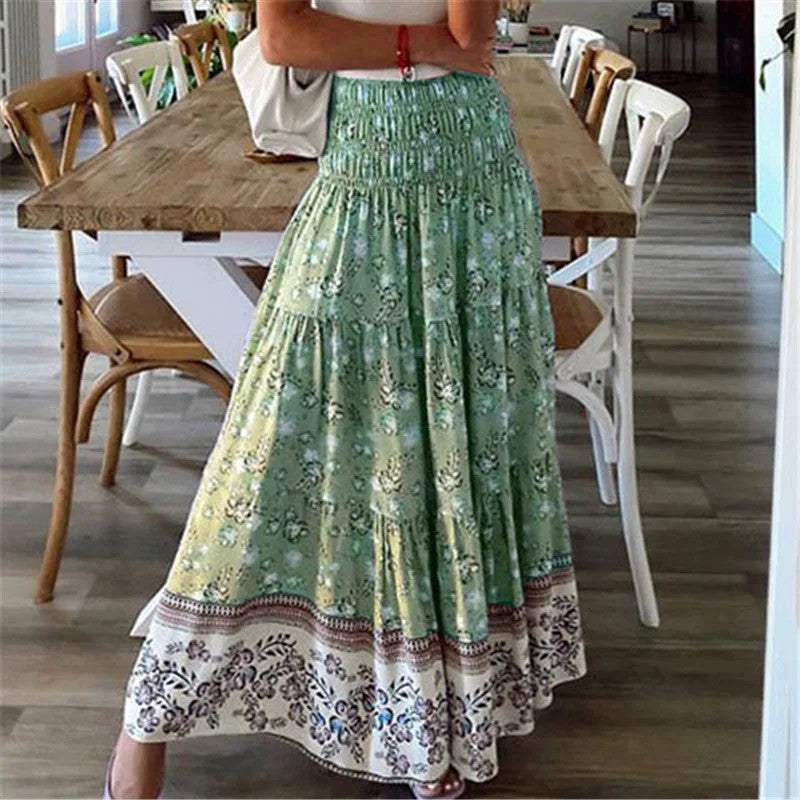 Ischia Floral Cotton Maxi Skirt - Forest Green