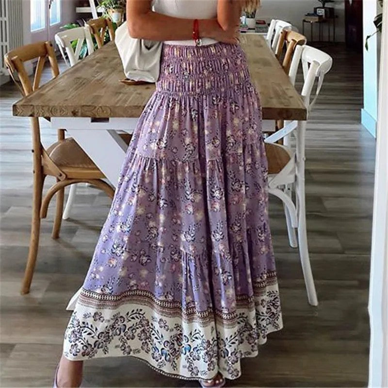 Ischia Floral Cotton Maxi Skirt - Lavender