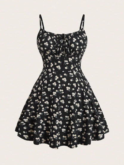 Isla Floral Midi Dress - Black