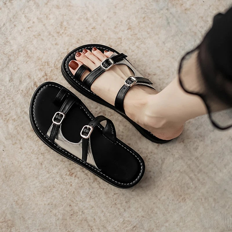 Siena Soft Leather Roman Sandals - Black