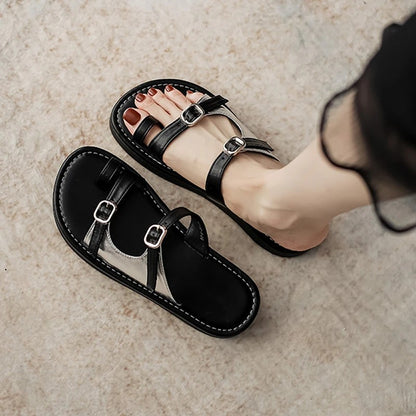 Siena Soft Leather Roman Sandals - Black