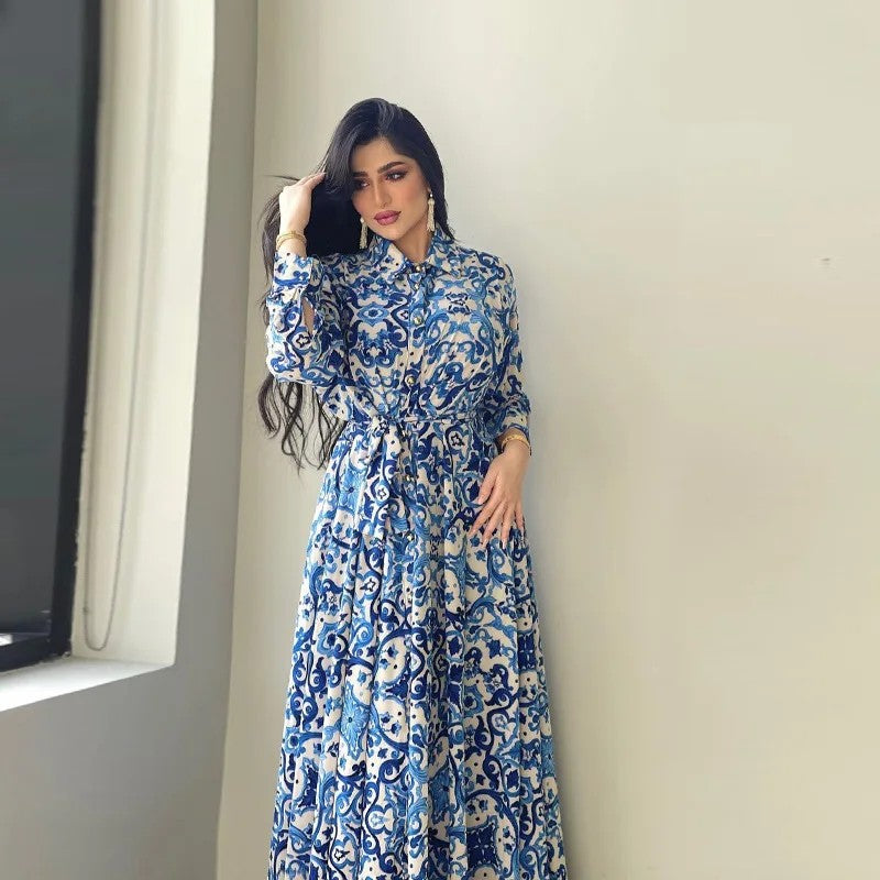 Siena Floral Abaya - Azure Bloom