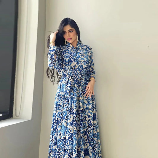 Siena Floral Abaya - Azure Bloom