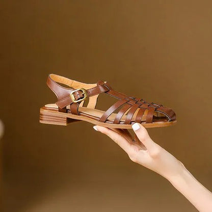 Siena Genuine Leather Woven Sandals - Cognac