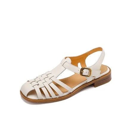Siena Genuine Leather Woven Sandals - White