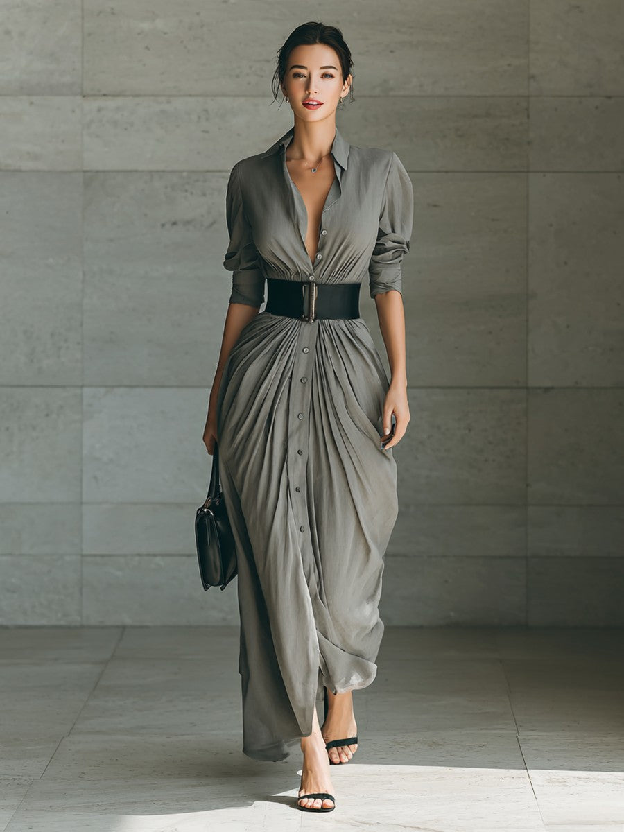 Siena Lapel Belted Maxi Dress