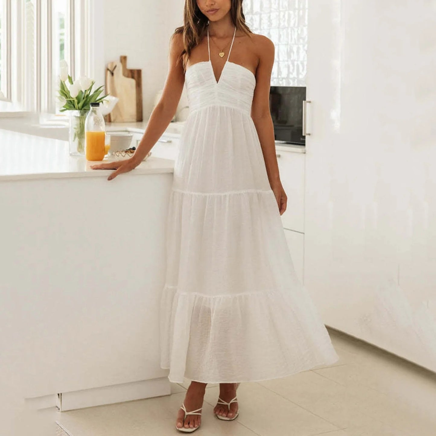 Siena Tiered Maxi Dress - White