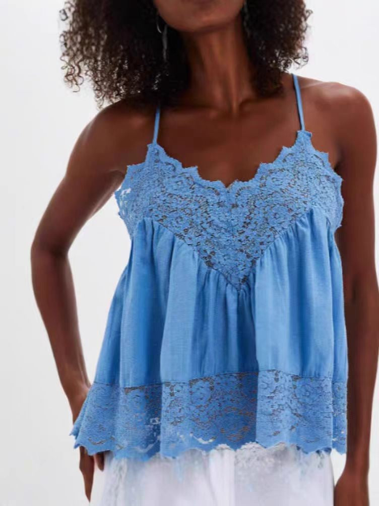 Siena V-Neck Lace Camisole - Azure