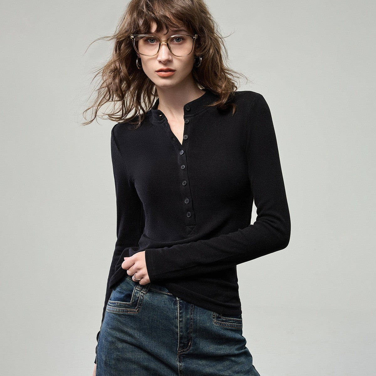 Sintra Slim-Fit Henley Top - Black