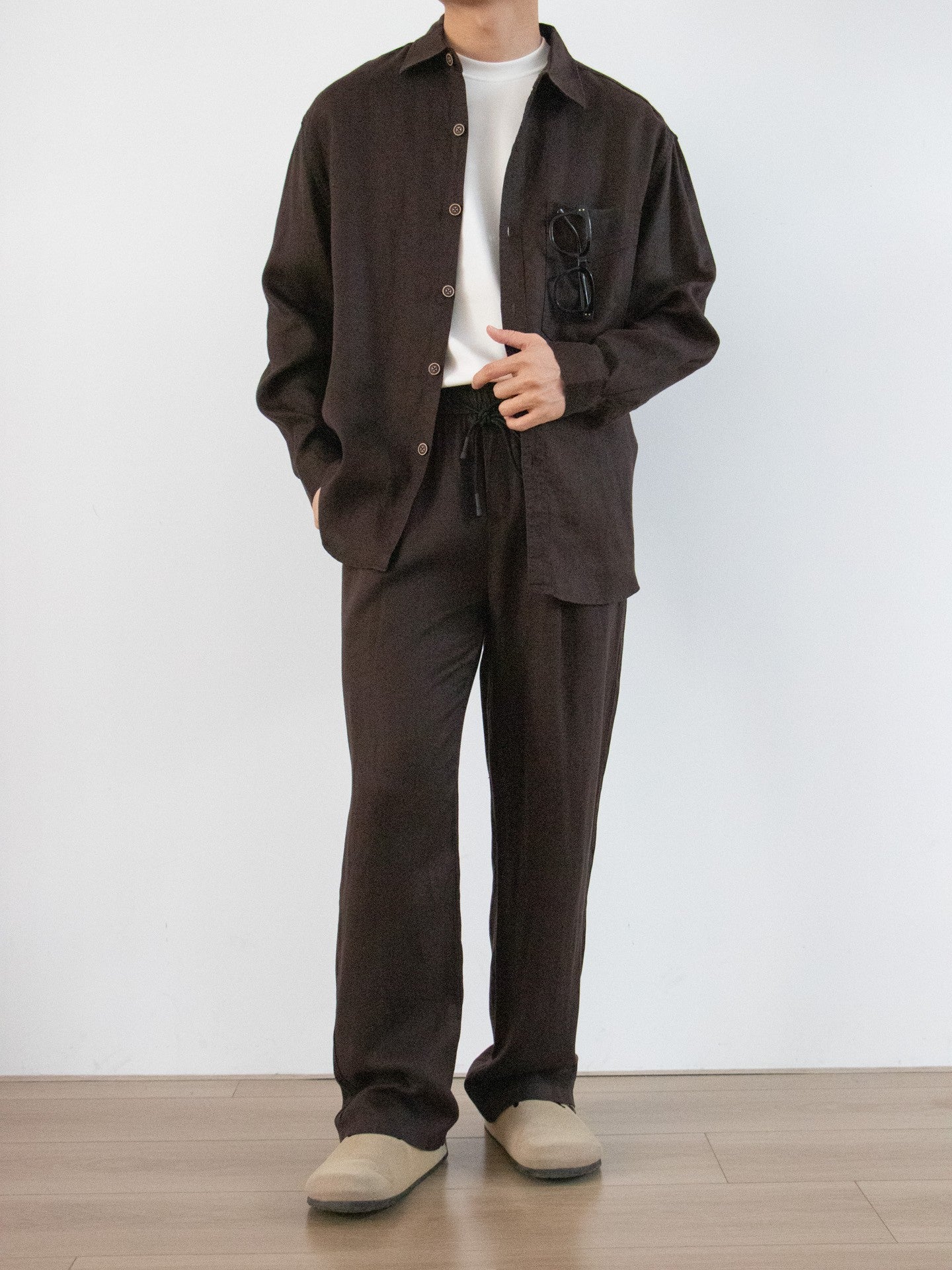 Sion Lyocell Shirt Pants Set - Coffee Brown