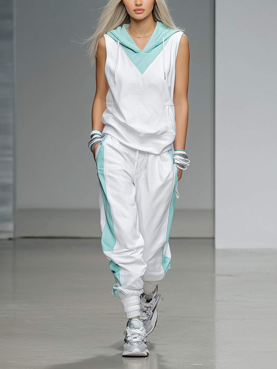 Kala Hooded Tracksuit - White & Teal