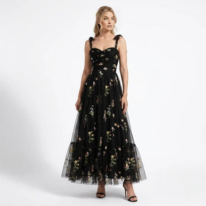 Kensington Embroidered Tulle Gown - Ebony