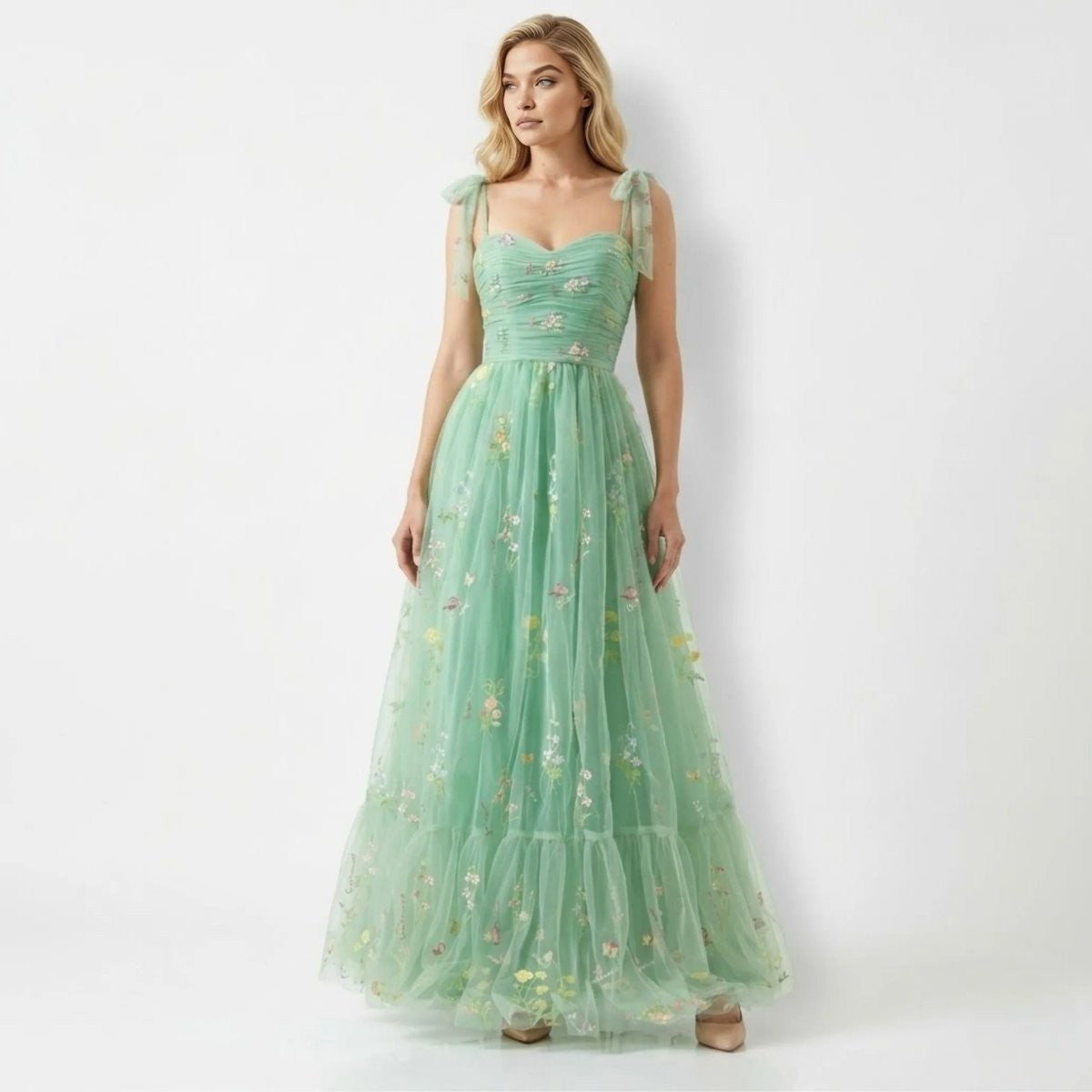 Kensington Embroidered Tulle Gown - Forest Green