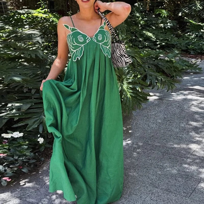 Koi Embroidered Maxi Dress - Meadow Green