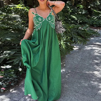 Koi Embroidered Maxi Dress - Meadow Green