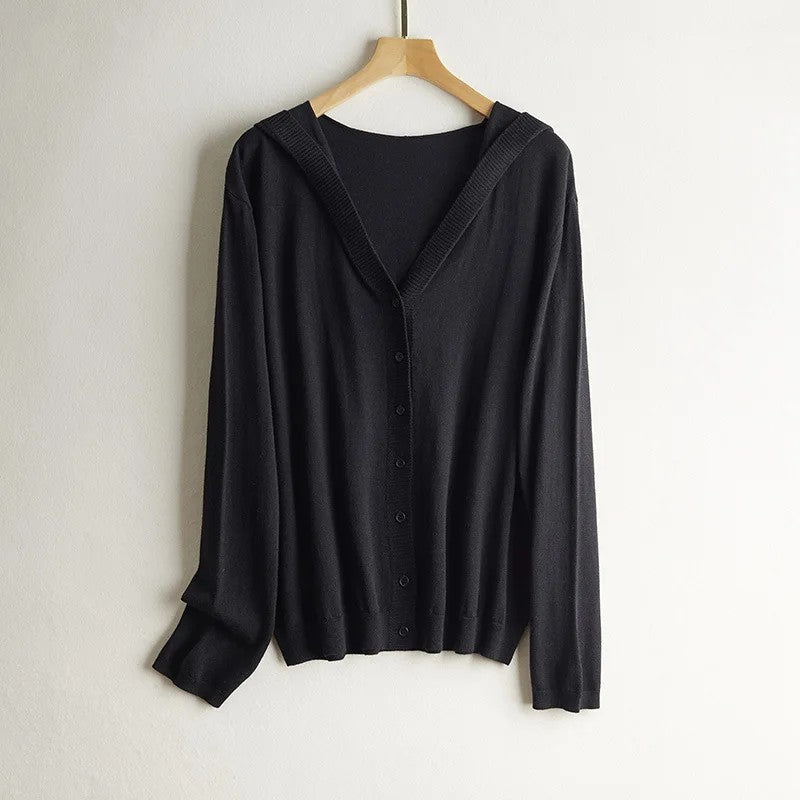 Larzac Silk Cashmere Hooded Cardigan - Black
