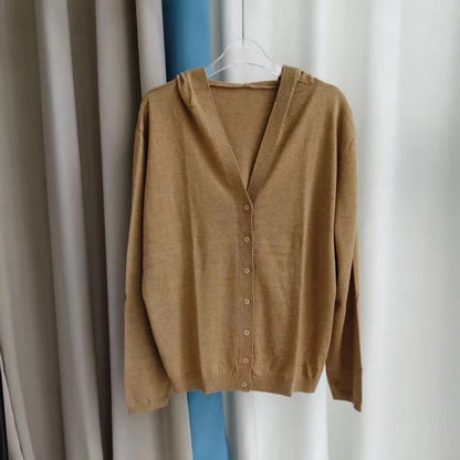 Larzac Silk Cashmere Hooded Cardigan - Camel