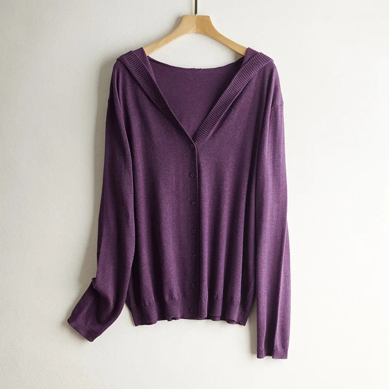 Larzac Silk Cashmere Hooded Cardigan - Lavender