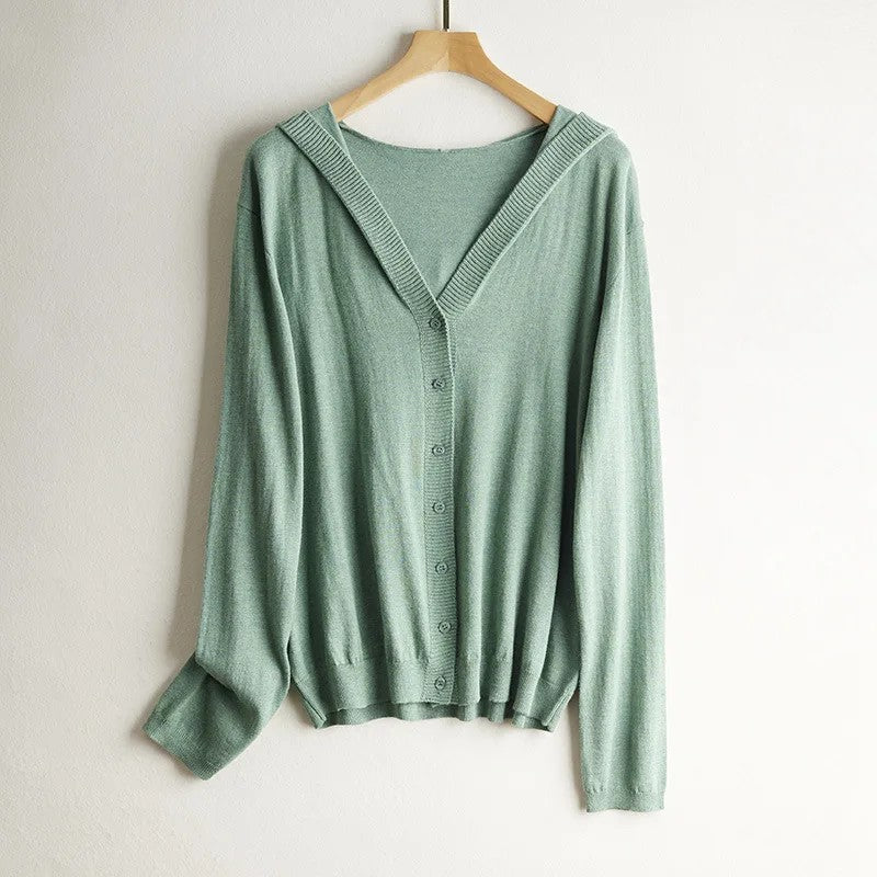Larzac Silk Cashmere Hooded Cardigan - Sage Green