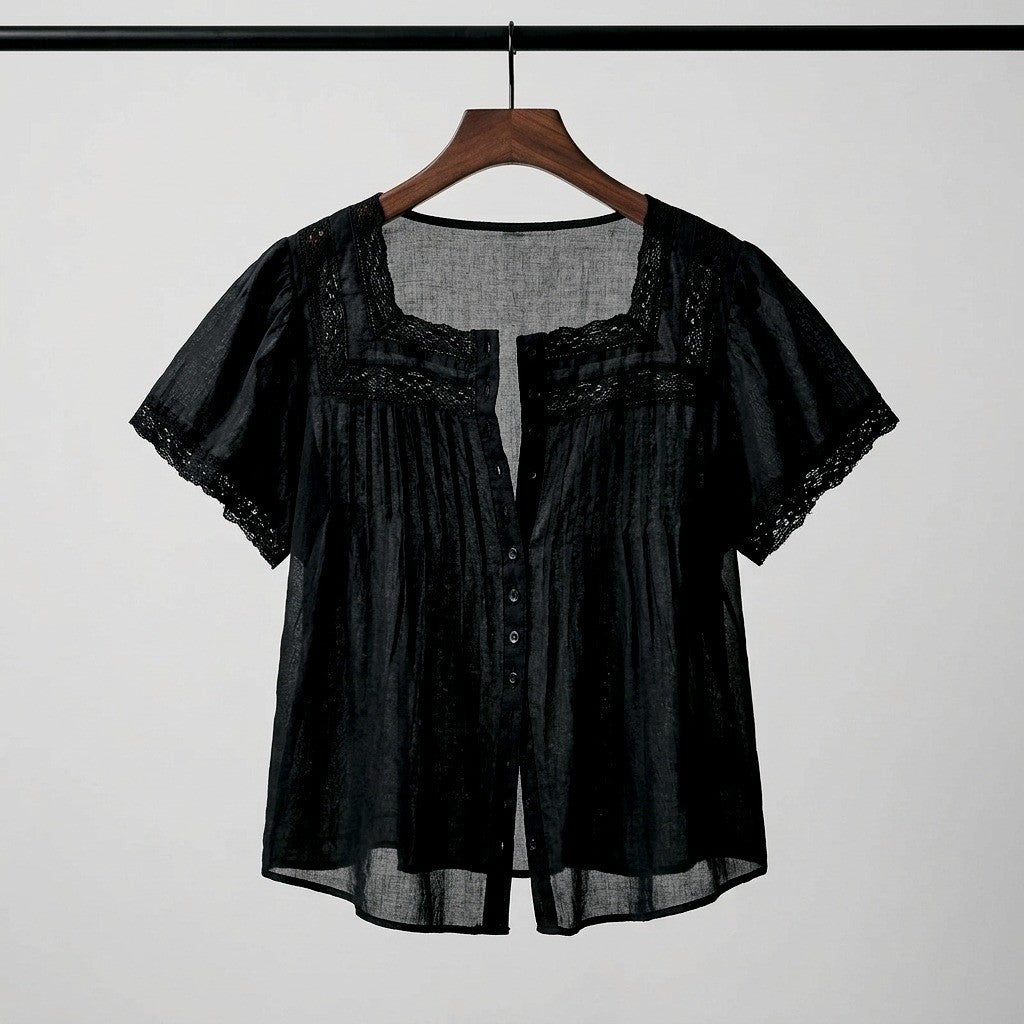 Laurenne Lace Trim Blouse - Black