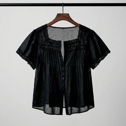 Laurenne Lace Trim Blouse - Black