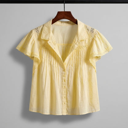 Laurenne Lace Trim Blouse - Butter Yellow