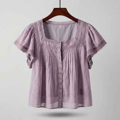 Laurenne Lace Trim Blouse - Dusty Lilac