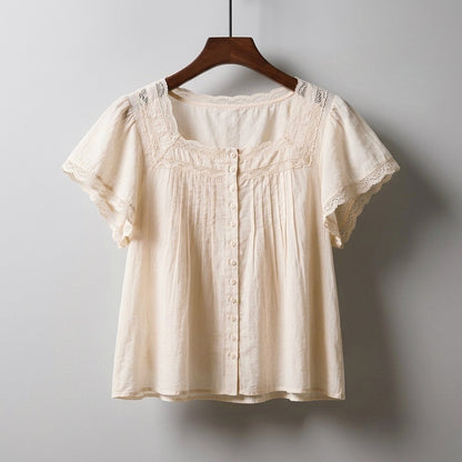 Laurenne Lace Trim Blouse - Ivory