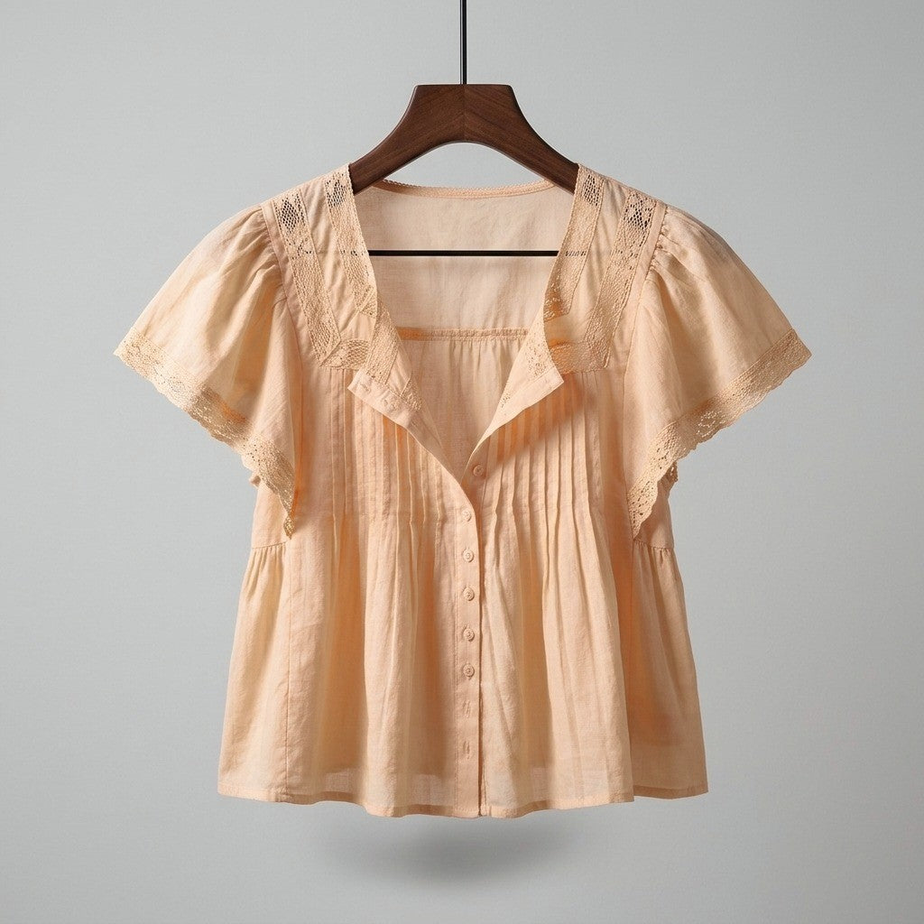Laurenne Lace Trim Blouse - Soft Peach