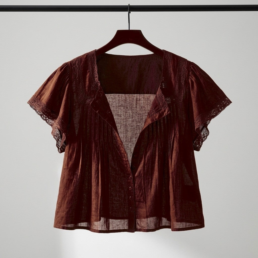 Laurenne Lace Trim Blouse - Warm Chestnut
