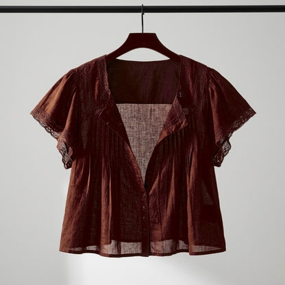 Laurenne Lace Trim Blouse - Warm Chestnut