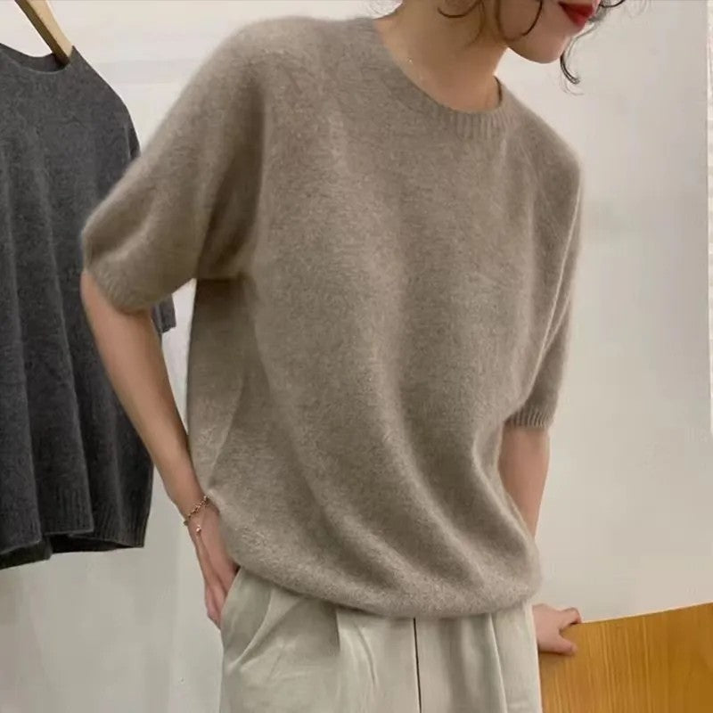 Lavina Pure Wool Short-Sleeve Sweater - Camel