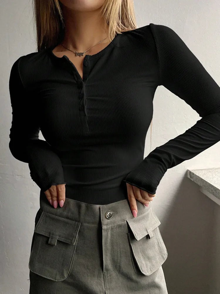 Lecce Ribbed Henley - Midnight Black