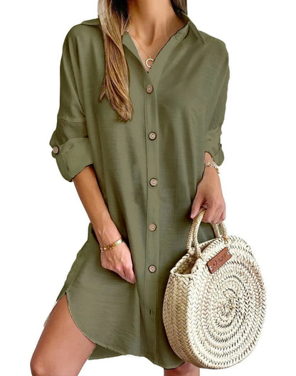 Lecce Button-Up Shirt Dress - Sage Green