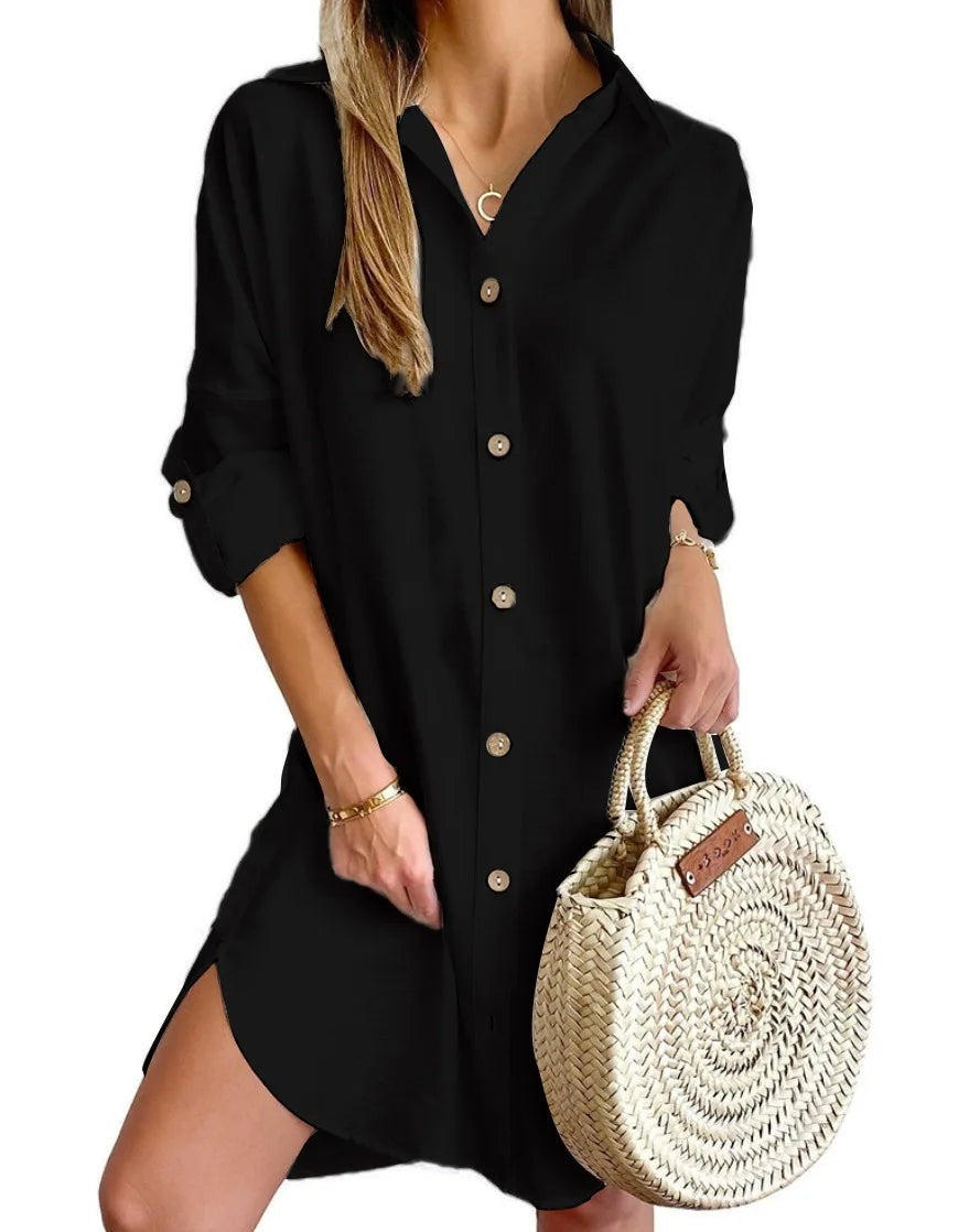 Lecce Button-Up Shirt Dress - Black