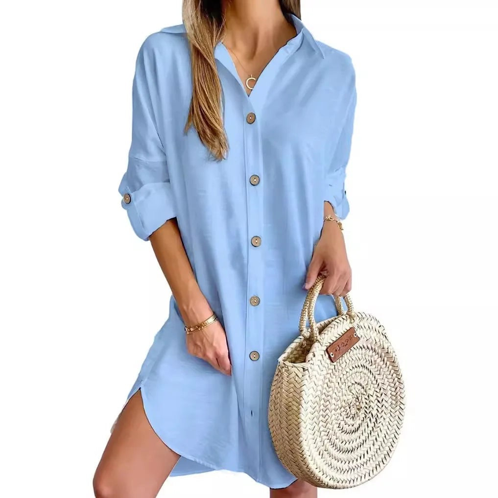 Lecce Button-Up Shirt Dress - Sky Blue
