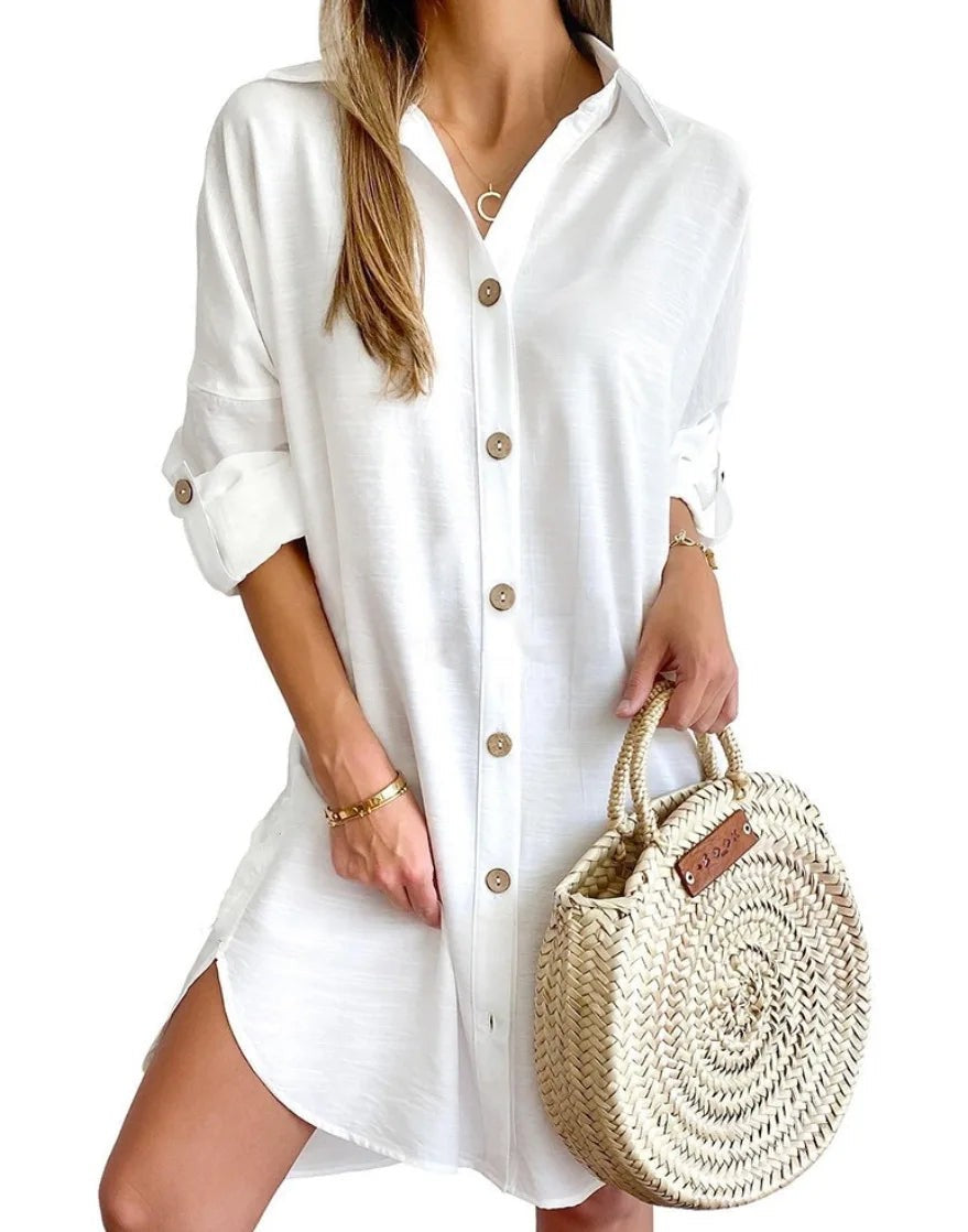 Lecce Button-Up Shirt Dress - White