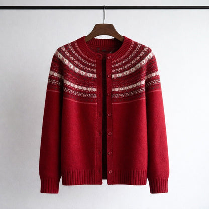 Lucerne Fair Isle Merino Wool Cardigan - Crimson