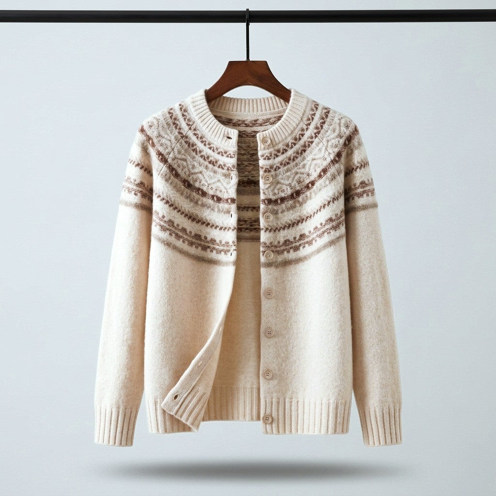 Lucerne Fair Isle Merino Wool Cardigan - Oatmeal