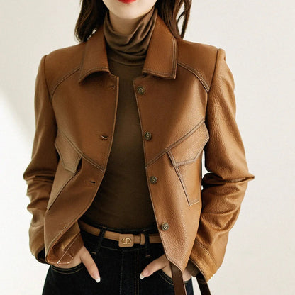 Lucerne Faux Leather Jacket - Saddle Brown