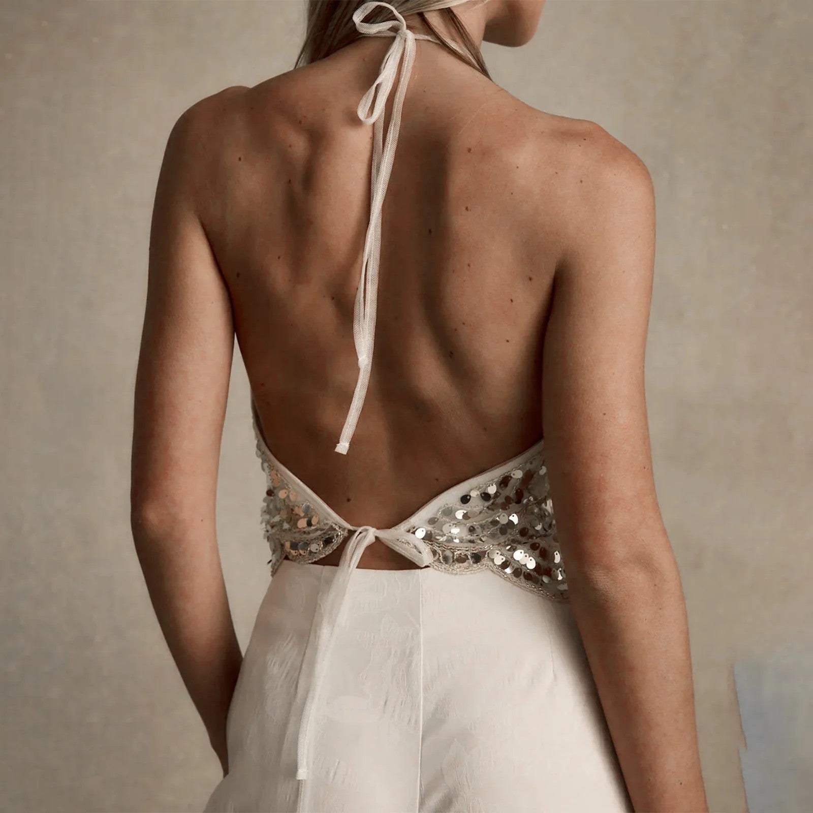 Lumina Sequin Halter Crop Top