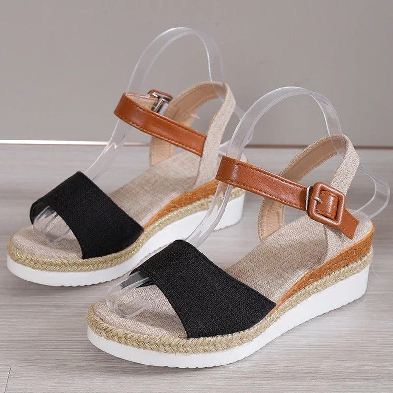 Lumina Soft Wedge Sandals - Black
